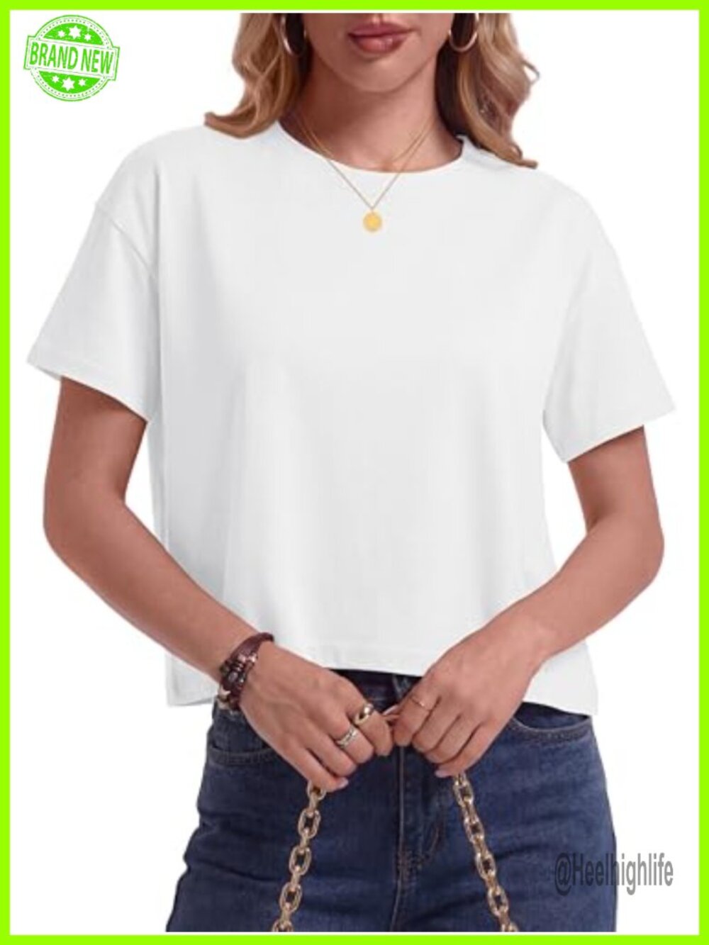 Pure Cotton Crop Top Women Short Sleeve Boxy Loose Fit Cropped T Shirt Crew